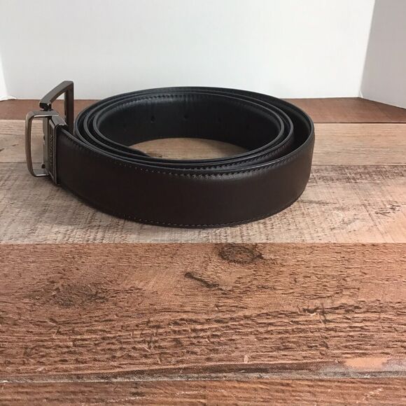 Kenneth Cole Reaction Mens XL Brown Faux Leather Adjustable Belt Polished Buckle - Picture 12 of 16